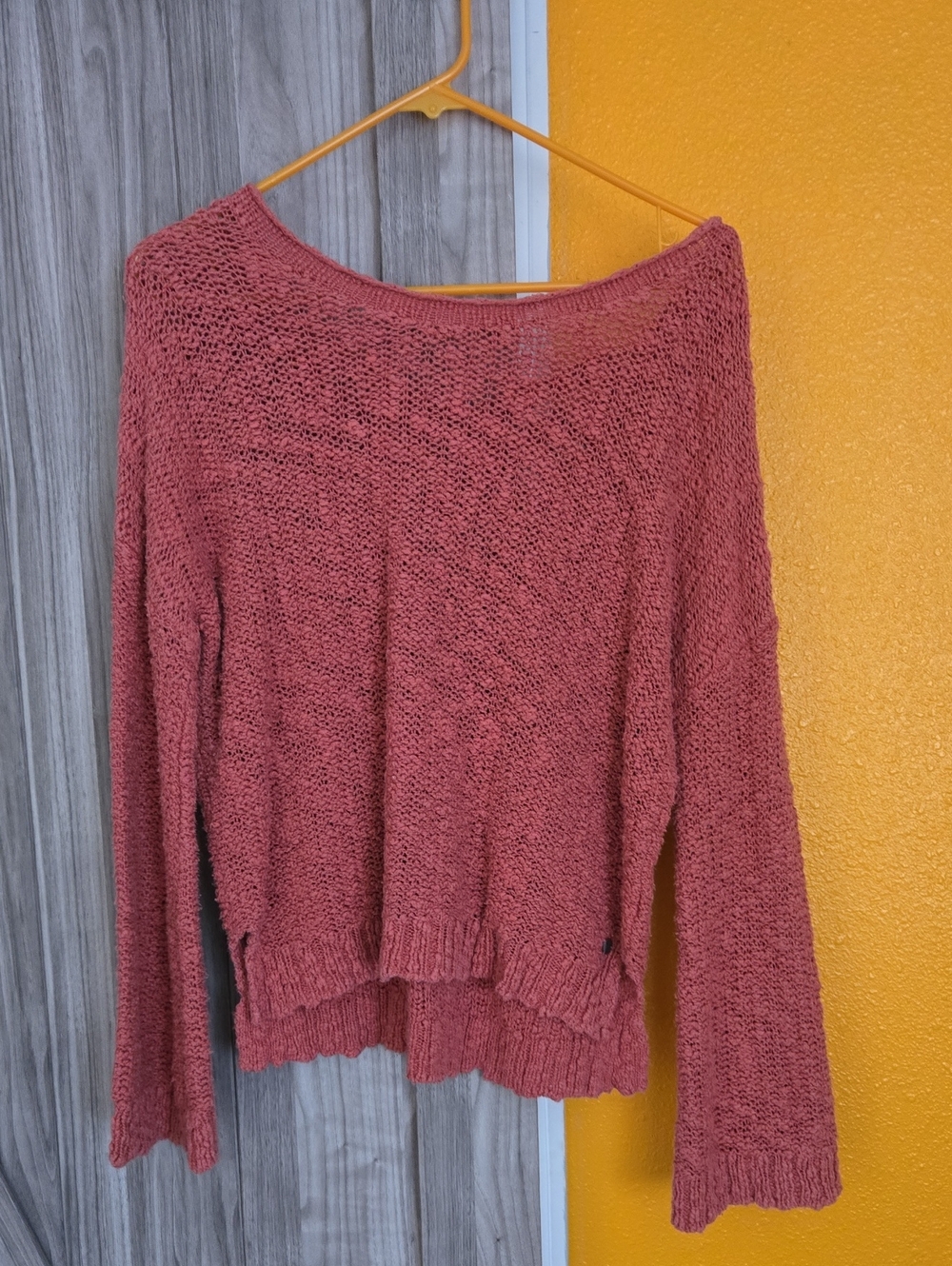 Roxy Off-Shoulder Open-Knit Sweater in Dusty Rose
